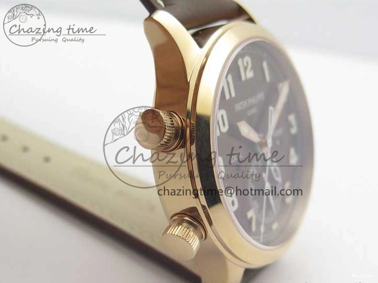 MIROTIME 0423 Calatrava 5524R Pilot Travel Time RG GRF Brown Dial on Brown Leather Strap MIYOTA TopPick 7155